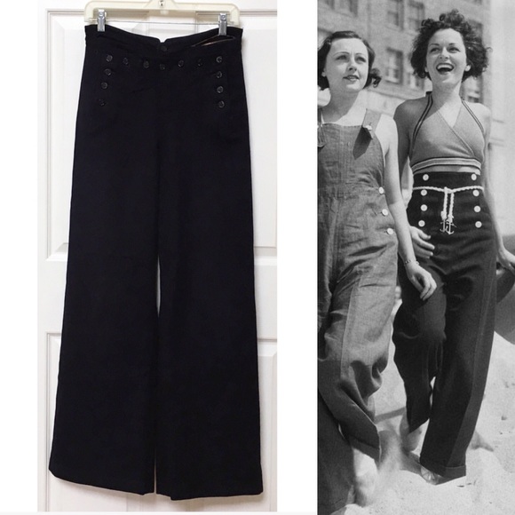 Vintage Pants - Vintage 40s US Navy Button Front Wide Leg Trousers
